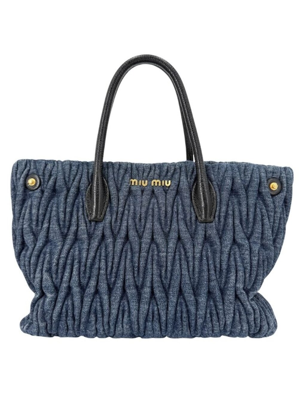 Miu Miu Handbag Matelasse Denim Leather Indigo Gold